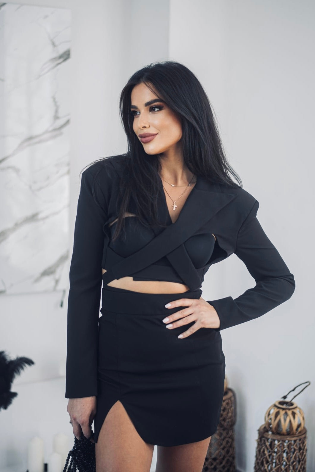 Късо сако с дупки "MGL" Cropeed jacket "MGL" | EZARO FASHION HOUSE