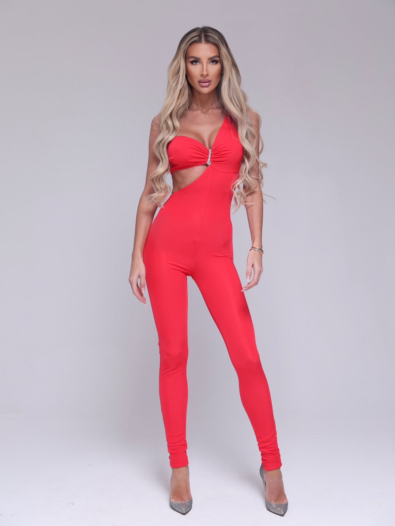 Червен дълъг стягащ гащеризон “Enigma” | "Enigma" red full-length shaping jumpsuit | EZARO FASHION HOUSE